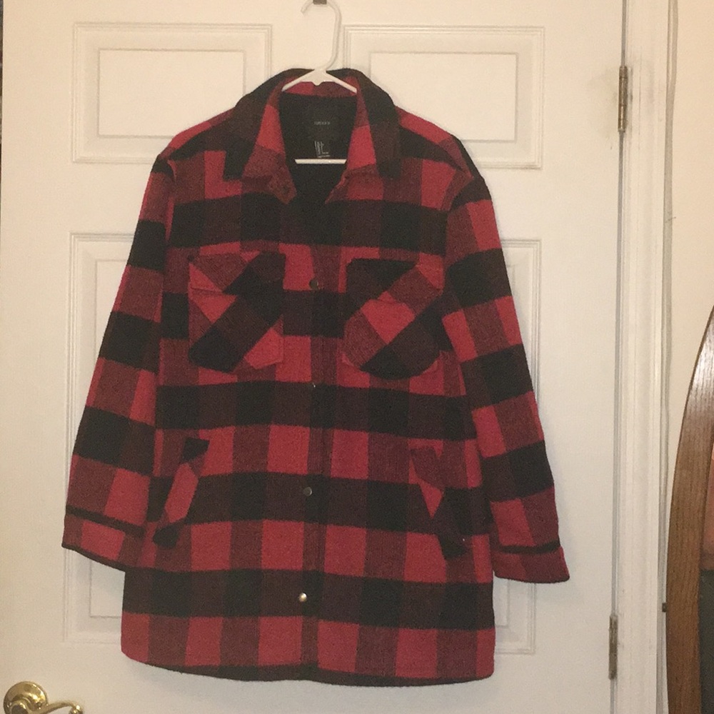 Red and black check jacket